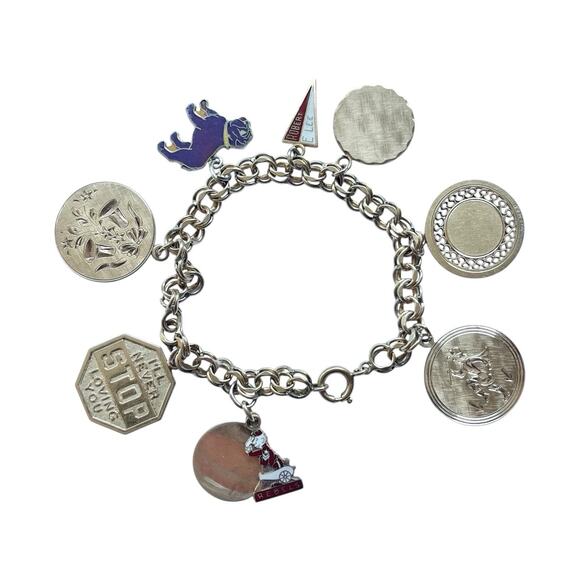 1960s Vintage 10K & 12K Gold Plated 8-Charm Bracelet Robert E Lee HS Dallas, TX - Picture 1 of 13